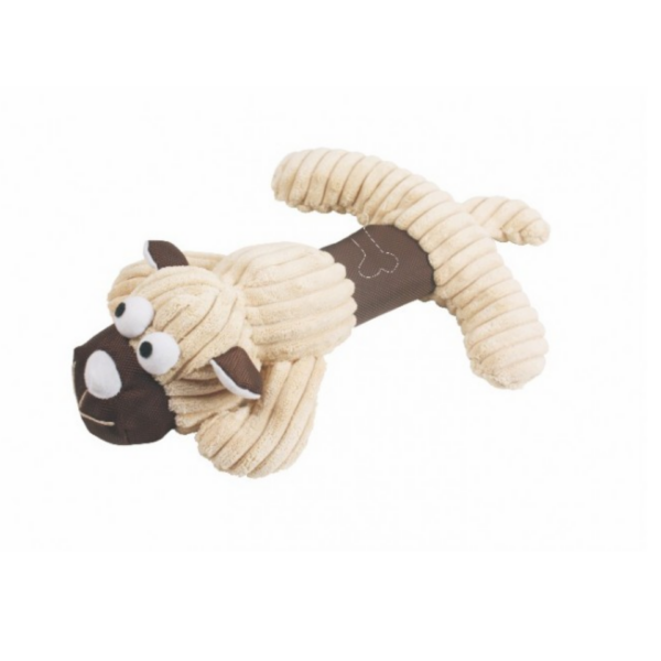 Hundelegetøj sandfarvet hund med piv 36x22cm