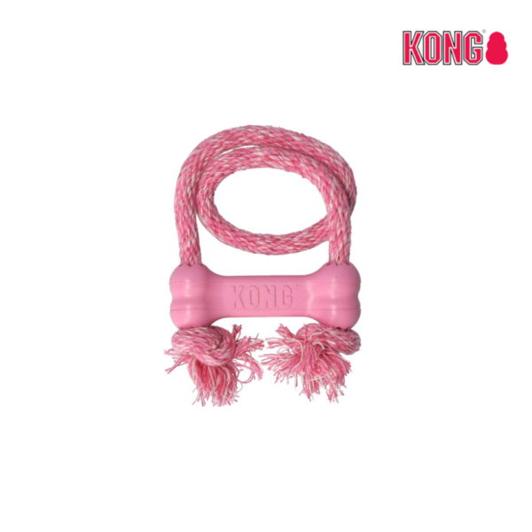 KONG Goodie-Bone™ hvalpelegetøj gummikødben reb lyserød